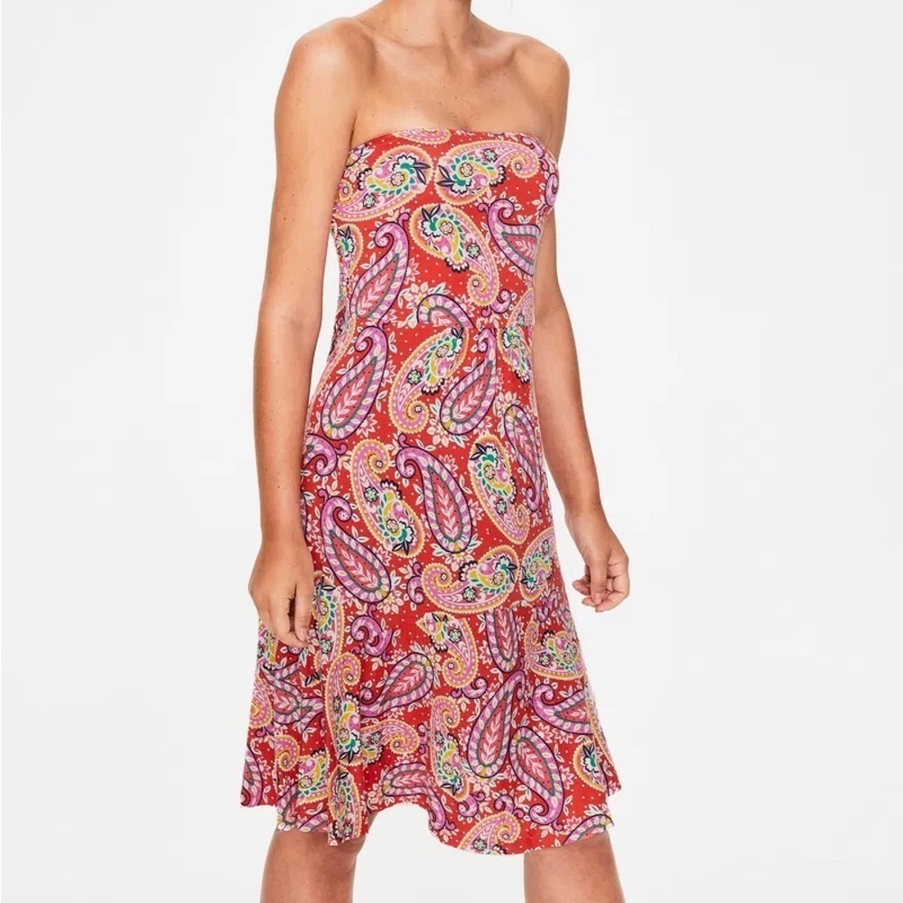 Boden Lilah Strapless paisley multi way halter Floral Dress Smocked Tie